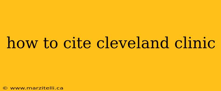 how to cite cleveland clinic